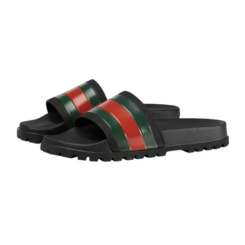 Dép Gucci Nam - Dép Nam Gucci Webb Rubber Slide Sandal 429469 GIB10 1098 Màu Đen Size 39 - Vua Hàng Hiệu