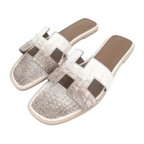 Dép Nữ Hermès Oran Crocodile Gladiator Sandals Màu Trắng Nâu Size 37 - Dép - Vua Hàng Hiệu