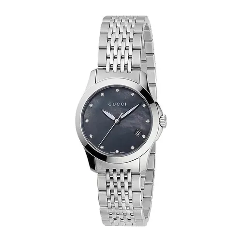 Đồng hồ Gucci Dây kim loại - Đồng Hồ Nữ Gucci G Timeless Diamond Black MOP YA126505 Màu Bạc Đen - Vua Hàng Hiệu