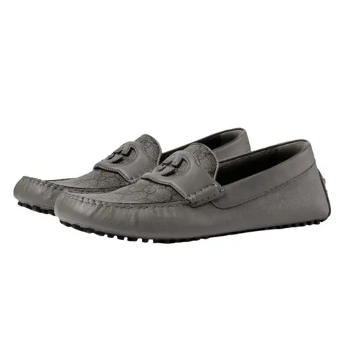 Gucci - Giày Lười Nam Gucci Leather With GG Monogram Logo Printed 730148 Grey Màu Xám Size 7 - Vua Hàng Hiệu