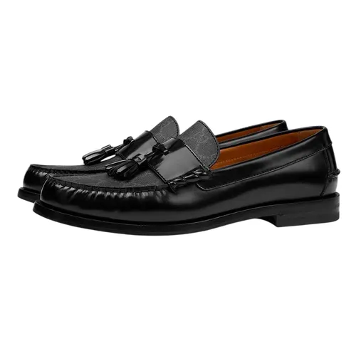 Giày Giày lười Canvas, Da - Giày Lười Nam Gucci Loafer Millennial Ribot GG Supreme 673817-17X30-1000 Màu Đen Size 39 - Vua Hàng Hiệu