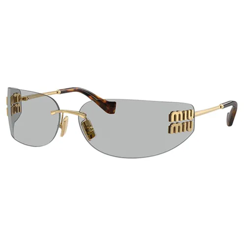 Kính Mát Nữ Miu Miu MU A51S 5AK50K Gold Rectangular Sunglasses Màu Xám Vàng