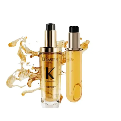 Set Dầu Dưỡng Tóc Bóng Mượt Kérastase Elixir Ultime L'Huile Originale 75ml + Refill 75ml + Hoa Sáp