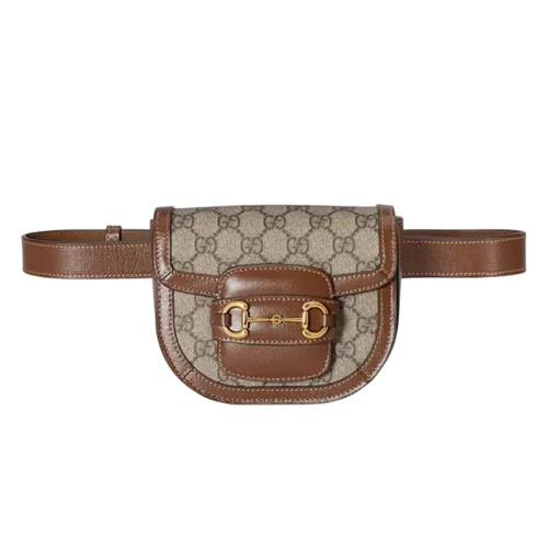 Túi Đeo Hông Gucci Horsebit 1955 GG Canvas Rounded Belt Bag Màu Nâu