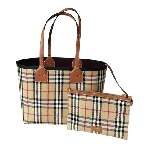 Burberry - Túi Tote Nữ Burberry Medium London Bag Màu Be Kẻ (Kèm Ví) - Vua Hàng Hiệu