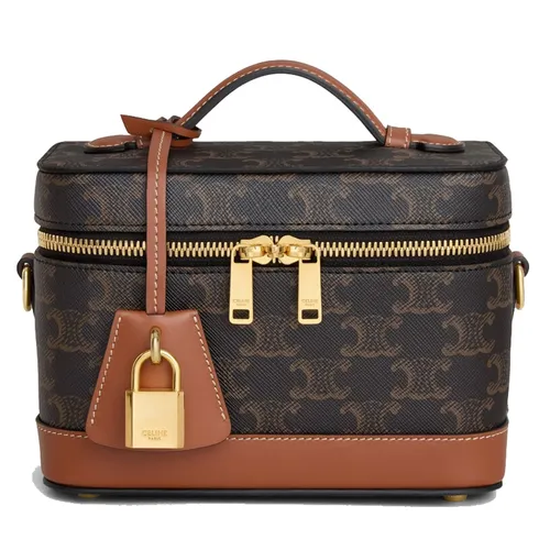 Túi xách Celine - Túi Xách Nữ Celine Vanity In Triomphe Canvas And Calfskin 119462BZJ.04LU Màu Nâu Đen - Vua Hàng Hiệu