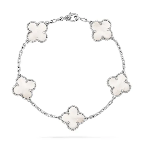 Trang sức Van Cleef & Arpels Vòng đeo tay - Vòng Đeo Tay Nữ Van Cleef & Arpels Vintage Alhambra Bracelet, 5 Motifs VCARF48400 Màu Trắng - Vua Hàng Hiệu