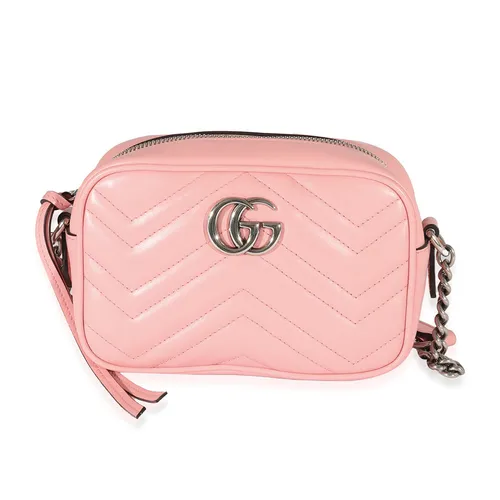 Túi Đeo Chéo Nữ Gucci Pink Leather Mini GG Marmont Crossbody Bag Màu Hồng - Túi xách - Vua Hàng Hiệu