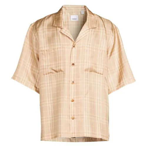 Thời trang - Áo Sơ Mi Nam Burberry Check Silk Camp Shirt Màu Be Size S - Vua Hàng Hiệu