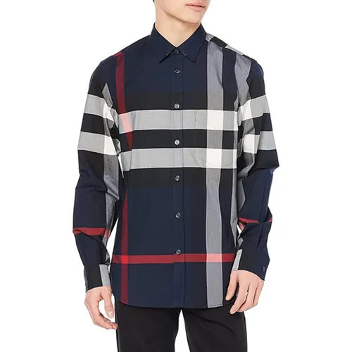 Áo Sơ Mi Nam Burberry Men's Navy IP Check Shirt 8018111 1003 Màu Xanh Kẻ Size XS
