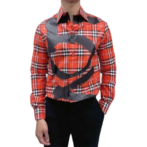 Áo Sơ Mi Nam Burberry Men's Shirt Orange Cotton 8037863 Màu Cam Kẻ Size XS - Thời trang - Vua Hàng Hiệu