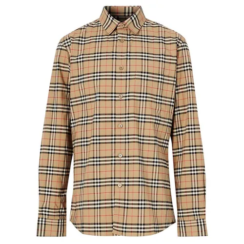 Thời trang Áo sơ mi - Áo Sơ Mi Nam Burberry Small Scale Check Stretch Cotton Shirt 8020966 1005 Màu Nâu Kẻ Size L - Vua Hàng Hiệu