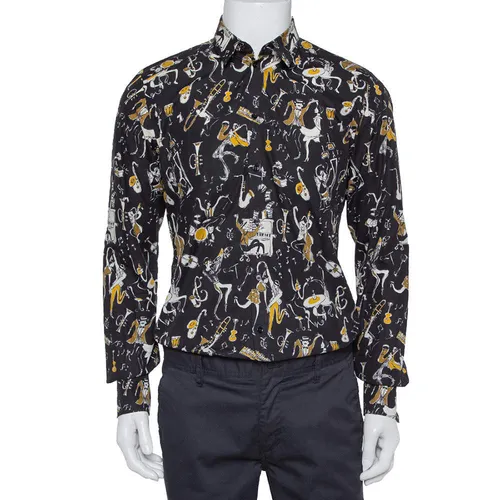 Thời trang Dolce & Gabbana Áo sơ mi - Áo Sơ Mi Nam Dolce & Gabbana D&G Gold Black Jazz Club Print Cotton Shirt G5DY4T FS52W Phối Màu Size 38 - Vua Hàng Hiệu
