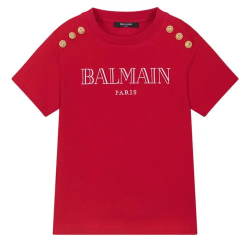 Thời trang Đỏ - Áo Thun Nữ Balmain Kids Red Embroidered Logo T-Shirt BW8A21 Z0116 511OR Màu Đỏ Size 12Y - Vua Hàng Hiệu
