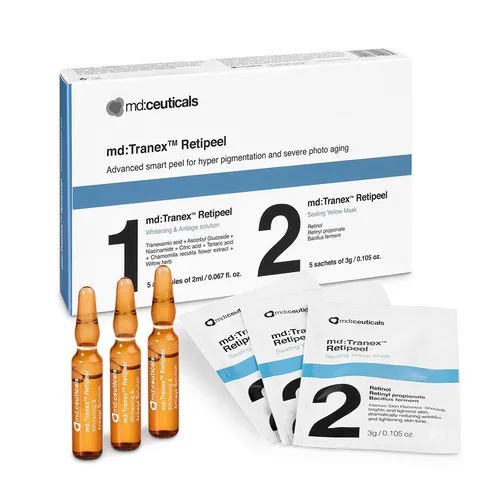 Mỹ phẩm Md:ceuticals - Bộ Sản Phẩm Thay Da Hỗ Trợ Giảm Nám Md:ceuticals Md Tranex Retipeel (Set 5 ống serum x 5 mặt nạ) - Vua Hàng Hiệu