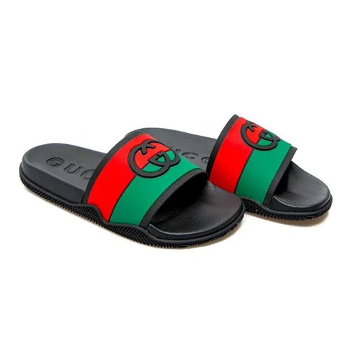 Dép Gucci Cao su - Dép Gucci Slide Interlocking G Black Red Green 655265-JFA00-8815 Phối Màu Size 36 - Vua Hàng Hiệu