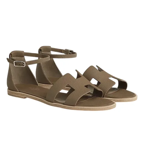 Dép Hermès - Dép Hermès Santorini Sandal Tow Màu Xám Nâu Size 35 - Vua Hàng Hiệu