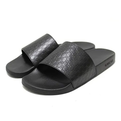 Dép Gucci Nam - Dép Nam Gucci GG Logo Leather & Rubber Slide 567115BMMJ001000 Black Màu Đen Size 41 - Vua Hàng Hiệu