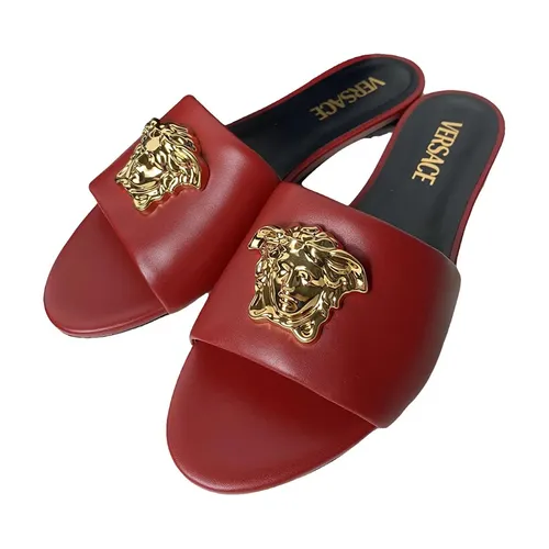 Dép Versace - Dép Nữ Versace Medusa Logo Leather Slippers Màu Đỏ Size 36 - Vua Hàng Hiệu