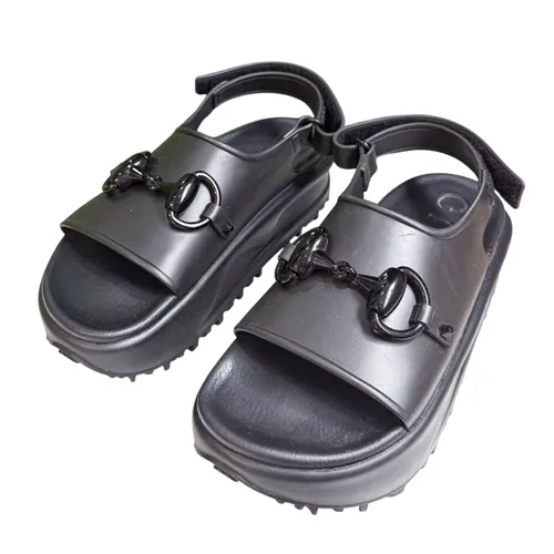 Dép - Dép Sandal Nữ Gucci Horsebit Rubber Detail Flat Black Màu Đen Size 38 - Vua Hàng Hiệu