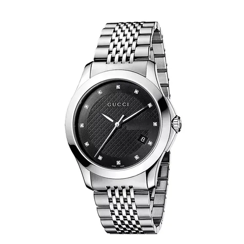 Đồng Hồ Nam Gucci YA126405 Black Dial Stainless Steel Strap Watch Màu Đen Bạc - Đồng hồ - Vua Hàng Hiệu