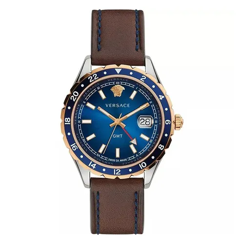 Đồng hồ Versace Nam - Đồng Hồ Nam Versace Hellenyium GMT Blue Dial Men's Watch V11080017 Màu Nâu/Xanh - Vua Hàng Hiệu