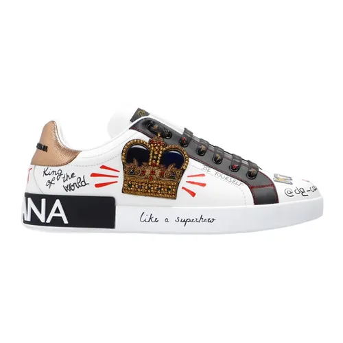 Giày Dolce & Gabbana - Giày Sneaker Nam Dolce & Gabbana D&G Portofino White With Logo CS1570 AZ268 HWF57 Màu Trắng Họa Tiết Size 39.5 - Vua Hàng Hiệu