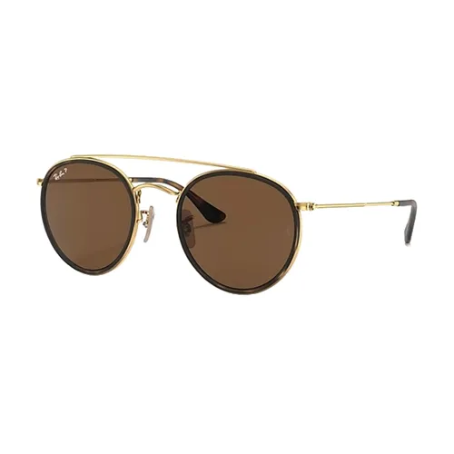 Kính Mát Unisex Rayban Round Double Bridge Sunglasses RB3647N 001/57 Màu Nâu Vàng