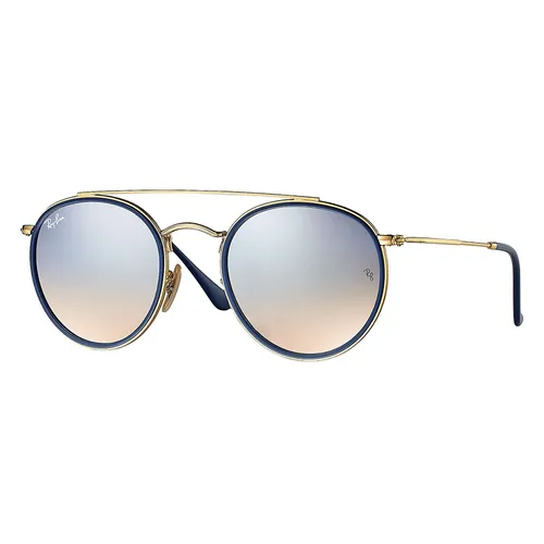 Kính Mát Unisex Rayban Round Double Bridge Sunglasses RB3647N 001/9U Màu Bạc/Gold - Kính mắt - Vua Hàng Hiệu