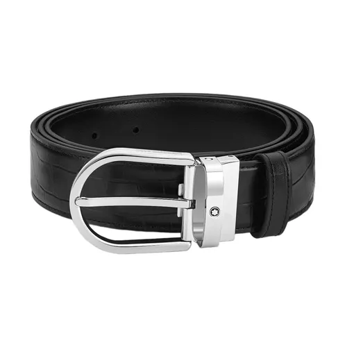Thắt lưng Montblanc Nam - Thắt Lưng Nam Montblanc Horseshoe Buckle Printed Black/Plain Black 35 Mm Reversible 130016 Màu Đen Size 120 - Vua Hàng Hiệu