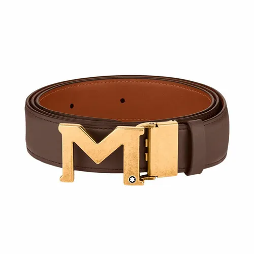 Thắt lưng Montblanc Nam - Thắt Lưng Nam Montblanc M Buckle Brown Black 35mm Leather Belt MB129446 Màu Nâu - Vua Hàng Hiệu