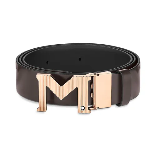 Thắt Lưng Nam Montblanc M Buckle Brown Black 35mm Reversible Leather Belt MB129448 Màu Nâu Đen - Thắt lưng - Vua Hàng Hiệu