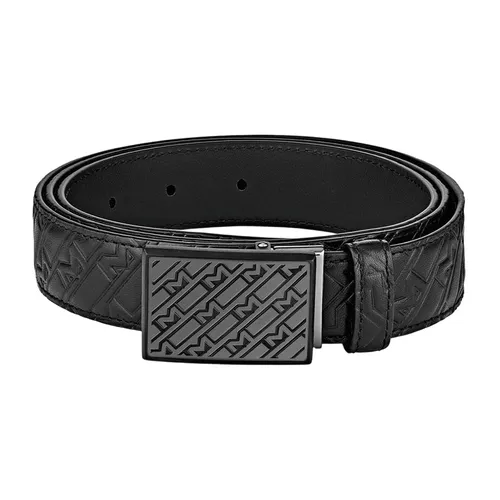 Thắt lưng Montblanc Nam - Thắt Lưng Nam Montblanc Plate Buckle With M Black Leather Belt MB129450 Màu Đen Size 120 - Vua Hàng Hiệu