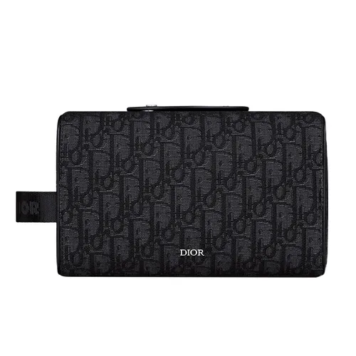 Túi xách Dior - Túi Cầm Tay Dior Lingot Fabric Cow Leather Patchwork Storage Bag Clutch Toiletry Bag Màu Đen - Vua Hàng Hiệu