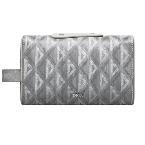 Túi xách Dior - Túi Cầm Tay Dior Lingot Toiletry Case Gray CD Diamond Canvas Clutch Màu Xám - Vua Hàng Hiệu