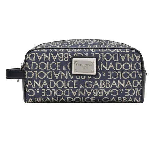 Túi Cầm Tay Nam Dolce & Gabbana D&G Coated Jacquard Toiletry Bag BT0989AJ7058L625 Màu Xanh Navy