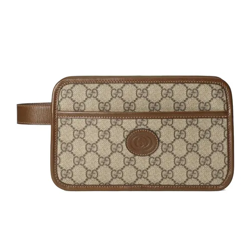 Túi xách Gucci Nam - Túi Cầm Tay Nam Gucci Travel Pouch With Interlocking G Màu Nâu - Vua Hàng Hiệu