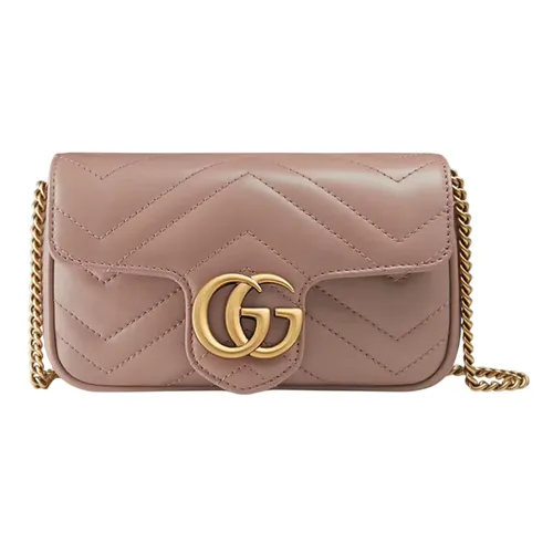 Túi Đeo Chéo Nữ Gucci GG Marmont Matelassé Leather Super Mini Bag Màu Hồng Nhạt