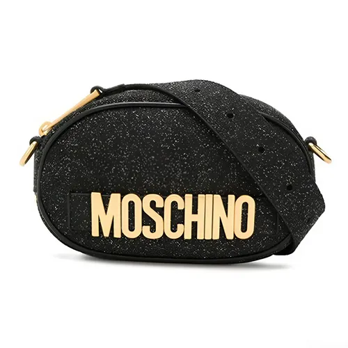 Túi Đeo Hông Nữ Moschino Glitter Belt Bag Black Leather Fanny Pack Màu Đen - Túi xách - Vua Hàng Hiệu