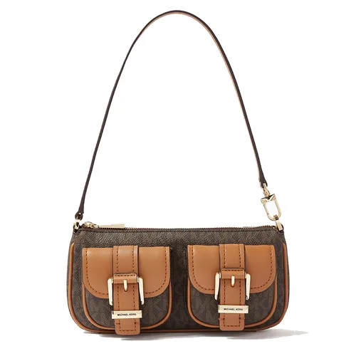 Michael Kors - Túi Đeo Vai Nữ Michael Kors MK Small Zoe Bag In Signature Logo Canvas 32S5GZCU1B Màu Nâu Đen - Vua Hàng Hiệu