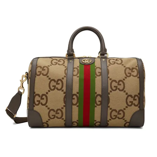 Túi xách Túi tote - Túi Trống Gucci Jumbo GG Small Duffle Bag Camel Ebony Màu Nâu - Vua Hàng Hiệu