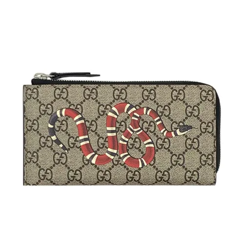 Túi xách Gucci Nam - Ví Gucci 575364 K561N GG Supreme Snake Print L-shaped Zipper Long Wallet Màu Be - Vua Hàng Hiệu