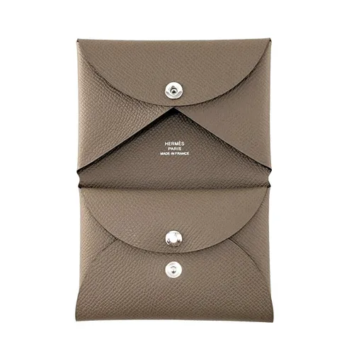 Túi xách Hermès - Ví Nữ Hermès Calvi Duo Epsom Leather Etoupe Greige Brown Card Coin Case Purse Mini Wallet H083035CK Màu Nâu Xám - Vua Hàng Hiệu