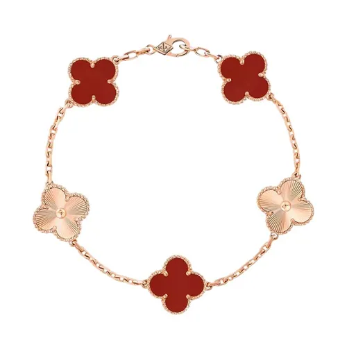 Trang sức Van Cleef & Arpels Vòng đeo tay - Vòng Đeo Tay Nữ Van Cleef & Arpels Vintage Alhambra 18ct Rose-gold And Carnelian Charm Bracelet Màu Vàng Hồng - Vua Hàng Hiệu