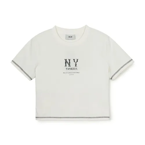 MLB Korea - Áo Croptop Nữ MLB Basic Coopers Logo Slim Crop Functional Short Sleeve Tshirt NY Yankees 3FTSB0453-50IVS Màu Trắng Kem - Vua Hàng Hiệu