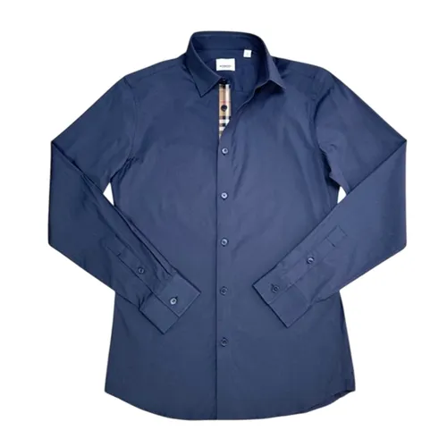 Thời trang - Áo Polo Dài Tay Nam Burberry Check Khuy Màu Xanh Navy Size XS - Vua Hàng Hiệu