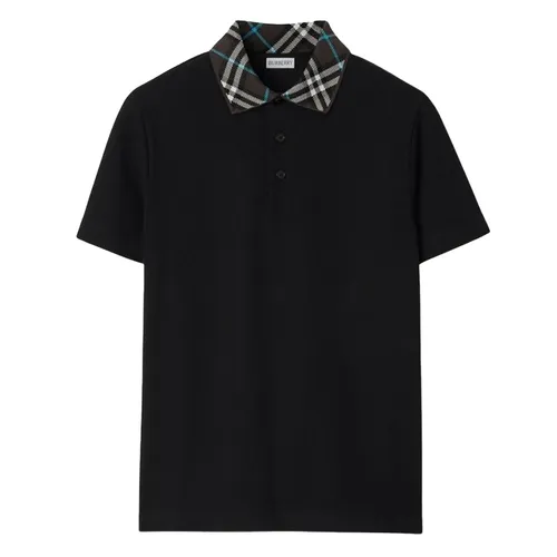 Thời trang - Áo Polo Nam Burberry Cotton With Plaid Collar 8103865 Màu Đen Size XS - Vua Hàng Hiệu