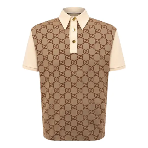 Thời trang Gucci - Áo Polo Nam Gucci Jumbo GG Cotton Jacquard 'Beige Ebony' 682015 XJD1F 2270 Màu Nâu Be Size XS - Vua Hàng Hiệu