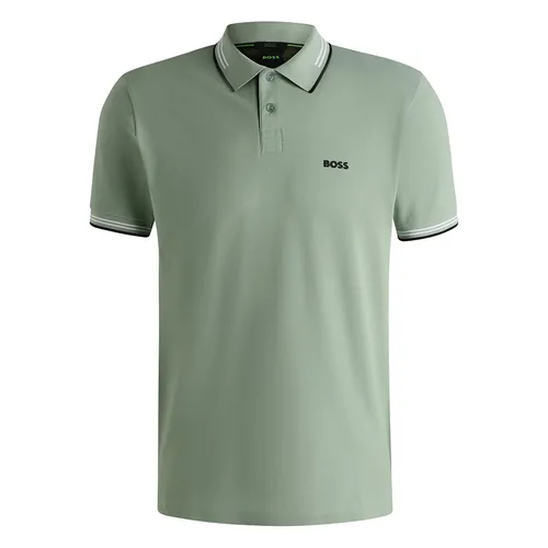 Hugo Boss - Áo Polo Nam Hugo Boss Stretch-cotton Slim-fit Polo Shirt With Branding 50506193 357 Màu Xanh Nhạt Size S - Vua Hàng Hiệu