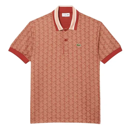Thời trang Áo Polo - Áo Polo Nam Lacoste Classic With Contrast Collar And Monogram Jacquard Brown/Beige DH1417 GTI Màu Nâu Họa Tiết Size 3 - Vua Hàng Hiệu